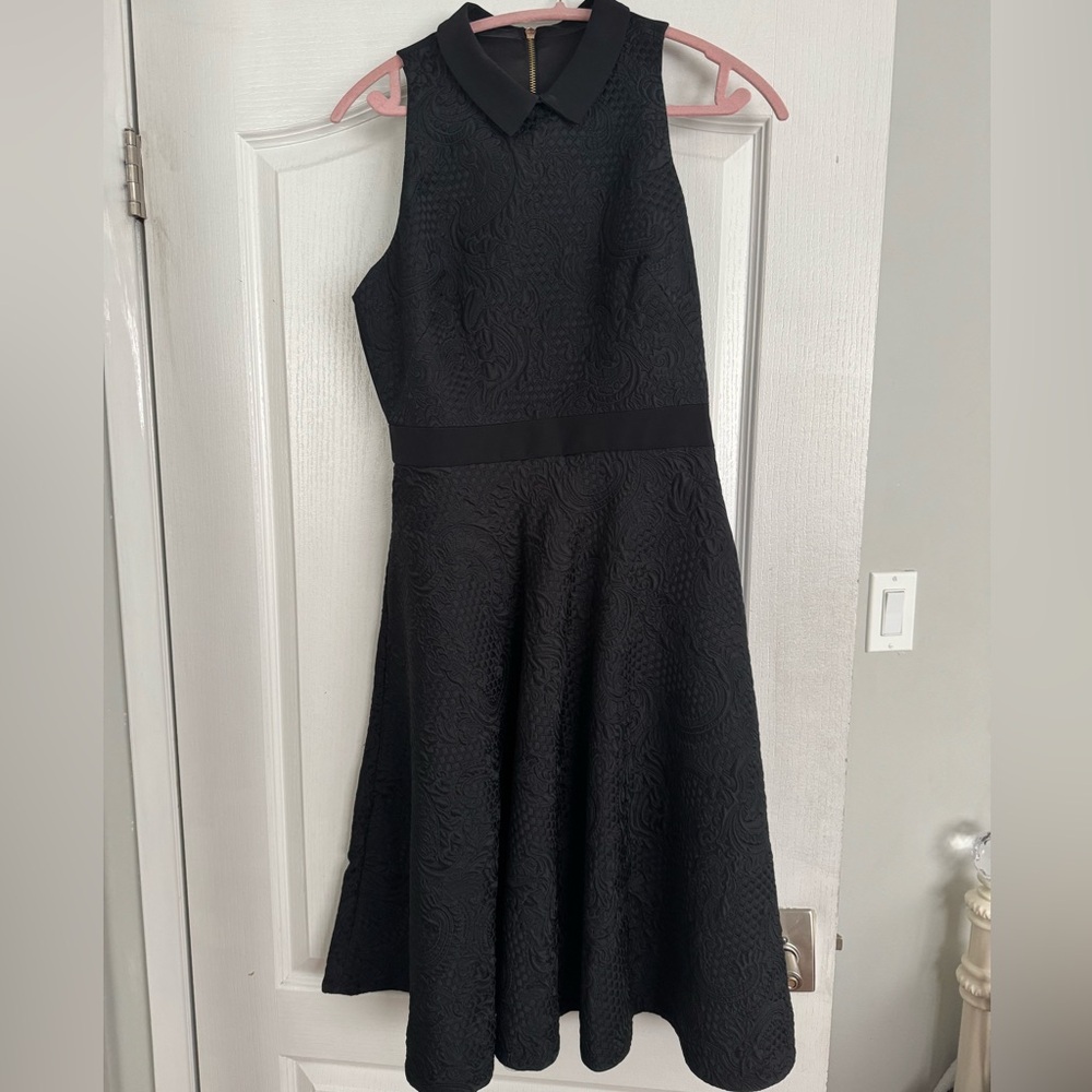 Ted Baker Jacquard Collar Midi Dress in Black
